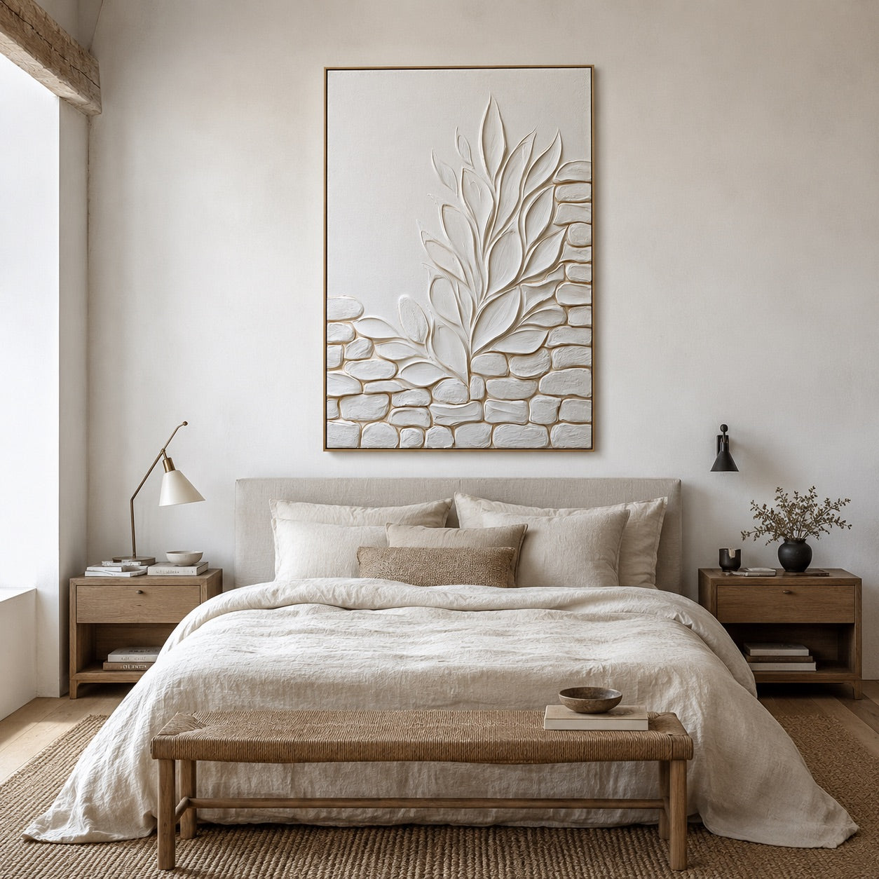 Modern Organic Stone Botanical Relief Wabi-Sabi Art