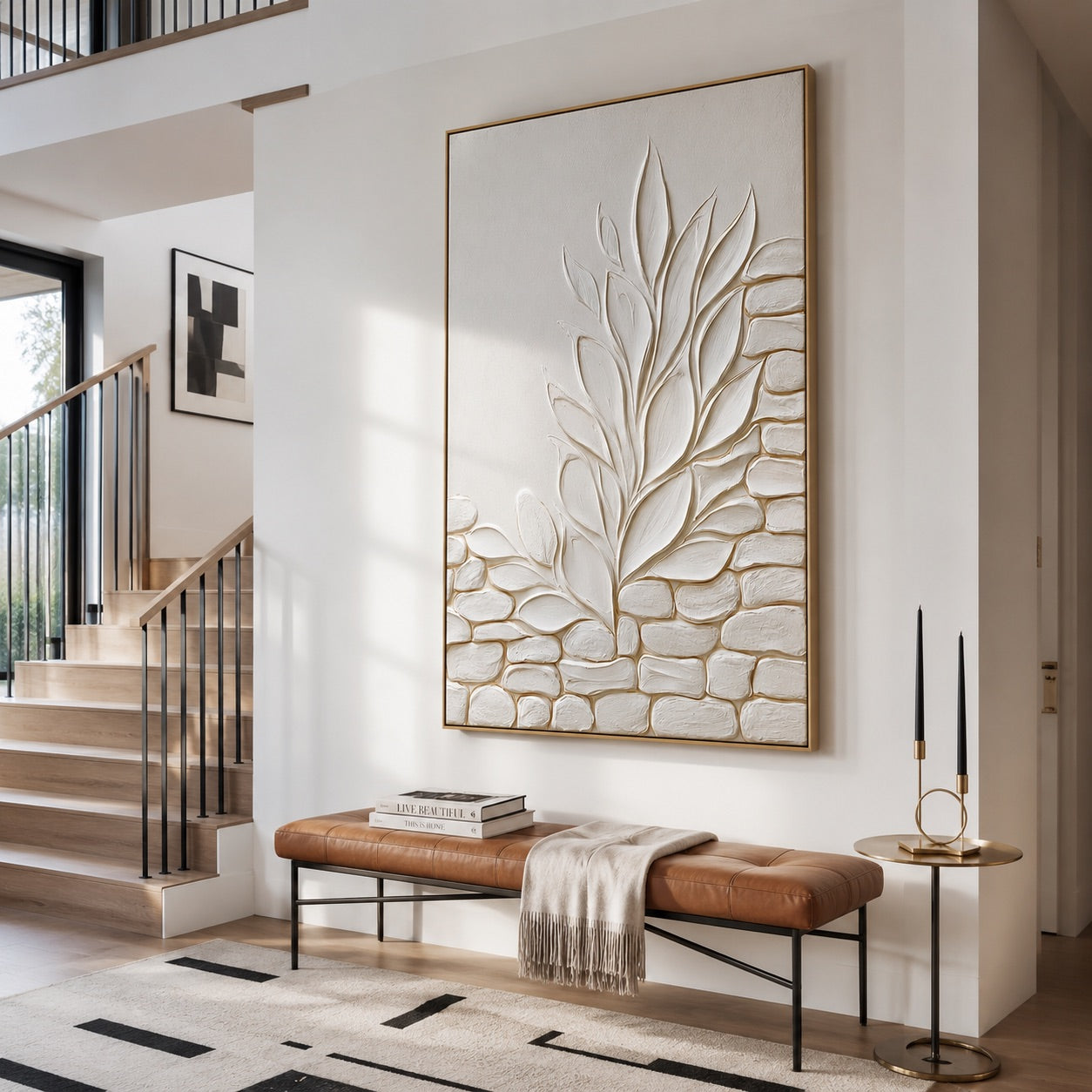 Modern Organic Stone Botanical Relief Wabi-Sabi Art