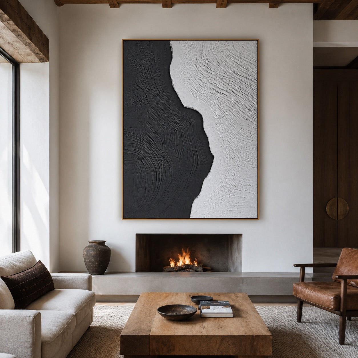 Black & White Organic Flow Relief Wabi-Sabi Art