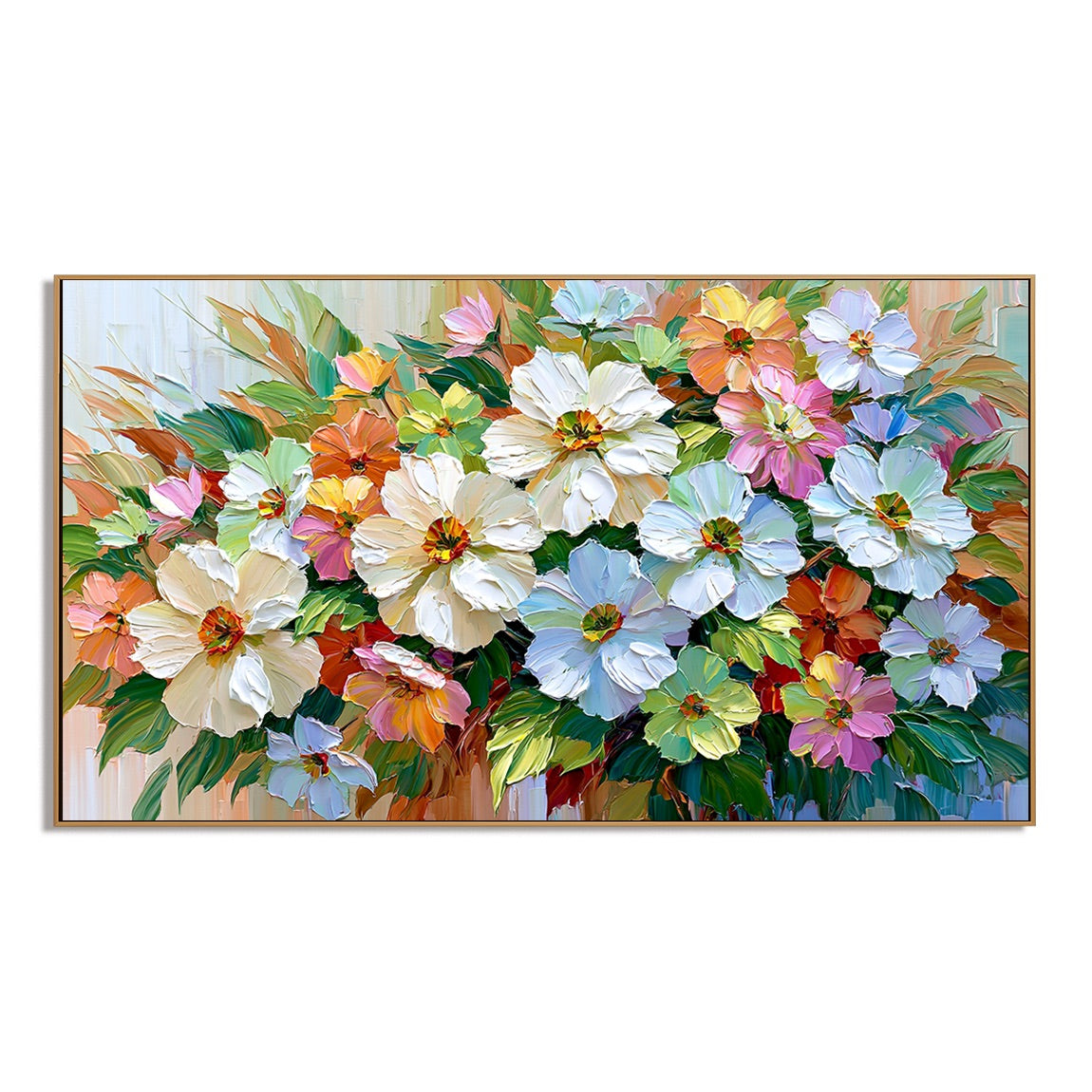 Large Hand-Painted Floral Oil Painting on Canvas, Colorful Impasto Flower Wall Art for Living Room & Dining Room