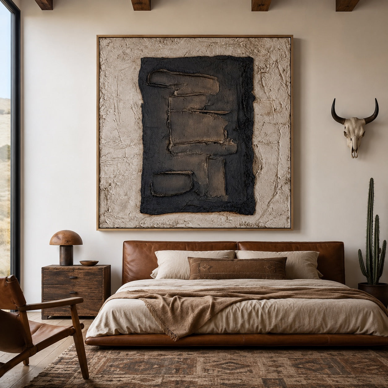 Charcoal Geometry Relief Wabi-Sabi Art