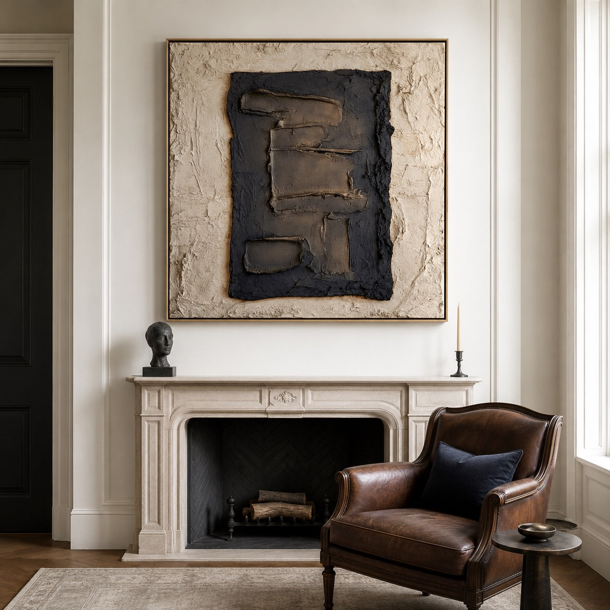 Charcoal Geometry Relief Wabi-Sabi Art