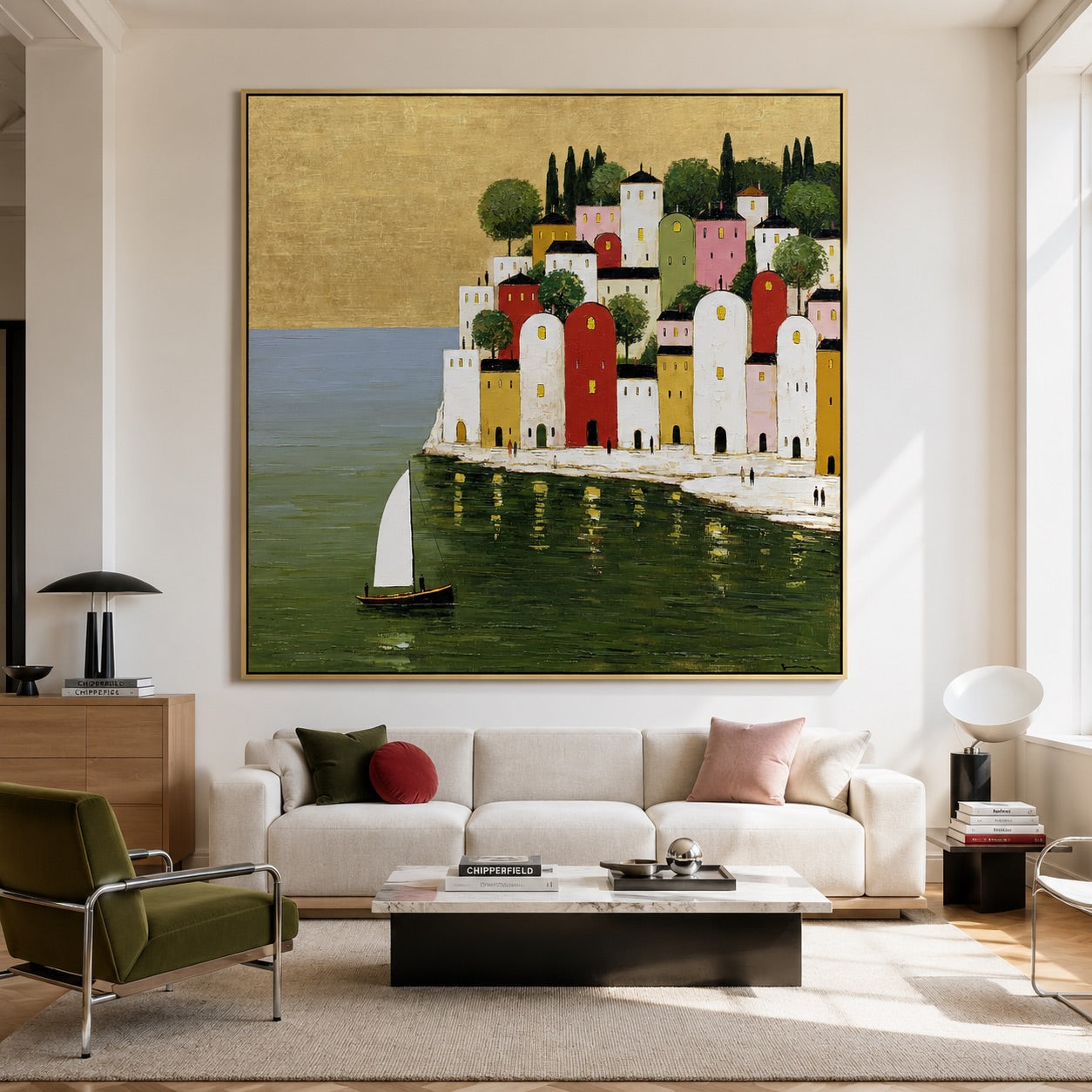 Coastal Village at Golden Light Contemporary Painting