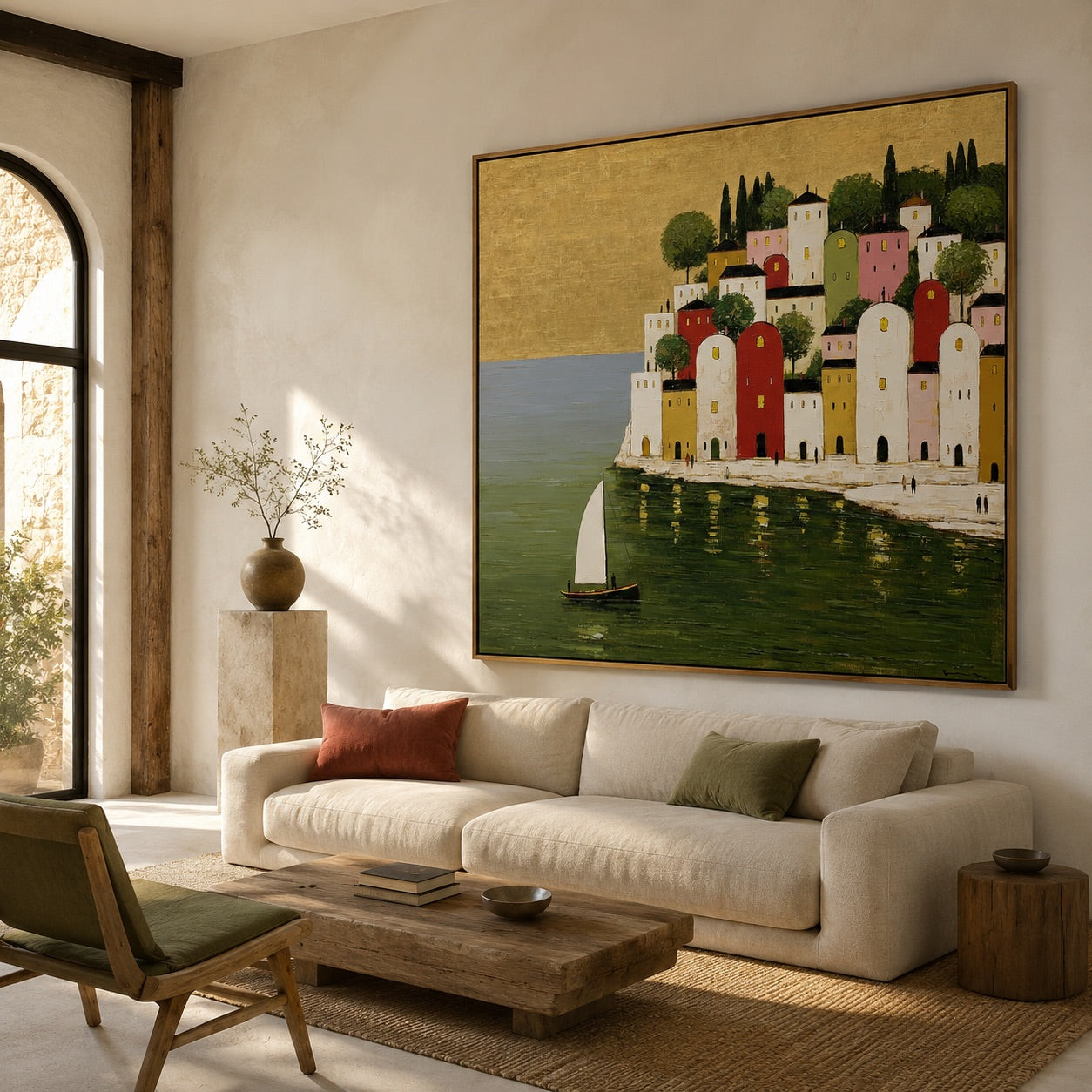 Coastal Village at Golden Light Contemporary Painting