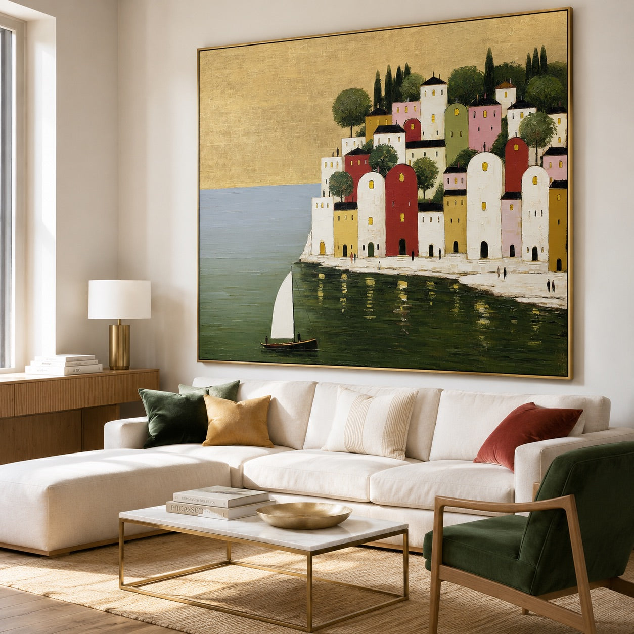 Coastal Village at Golden Light Contemporary Painting