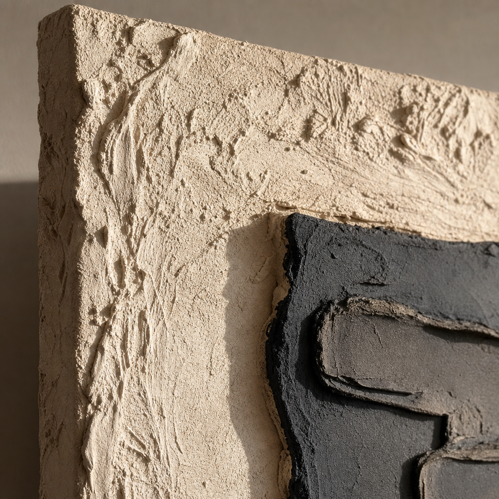 Charcoal Geometry Relief Wabi-Sabi Art