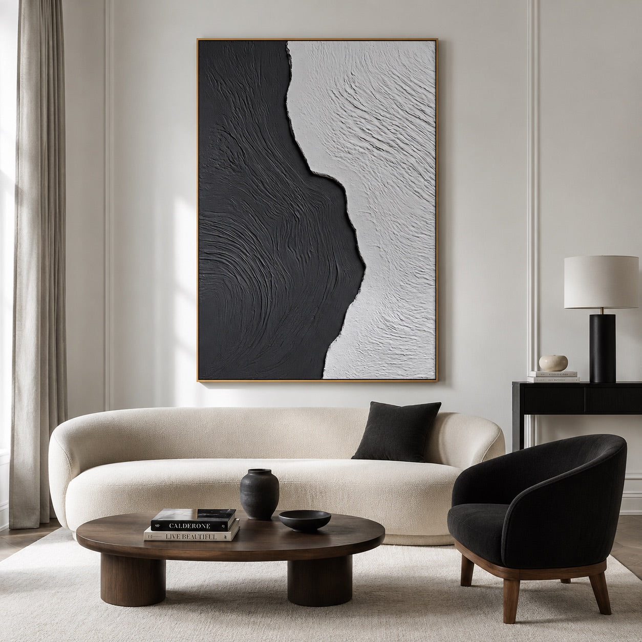 Black & White Organic Flow Relief Wabi-Sabi Art