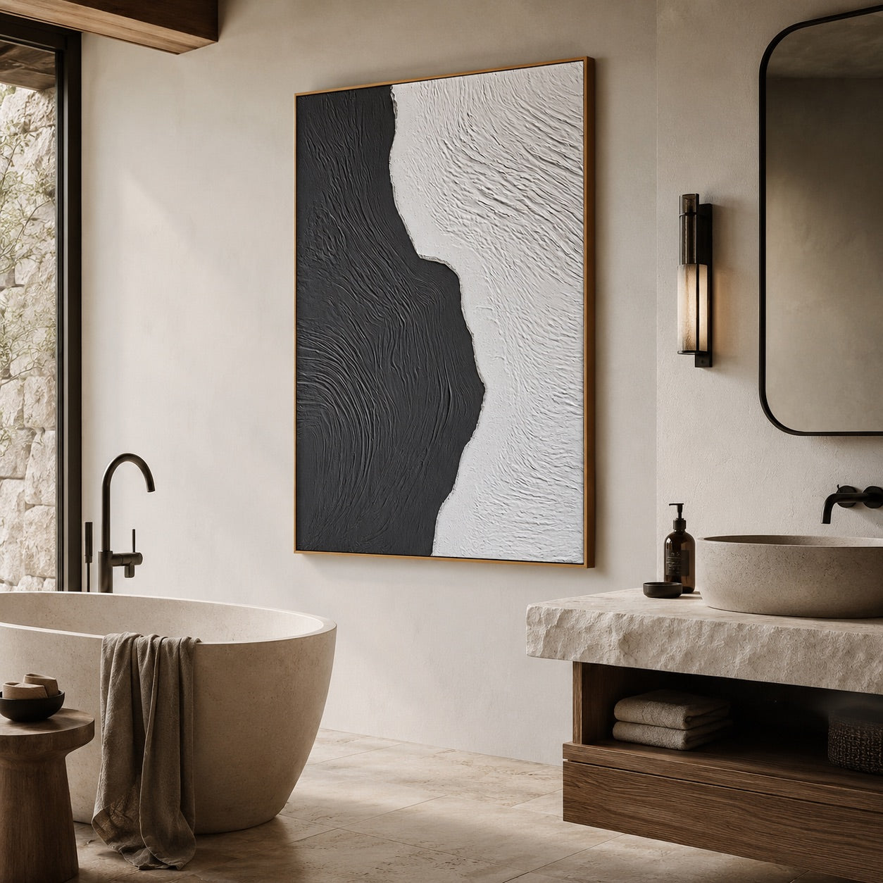 Black & White Organic Flow Relief Wabi-Sabi Art
