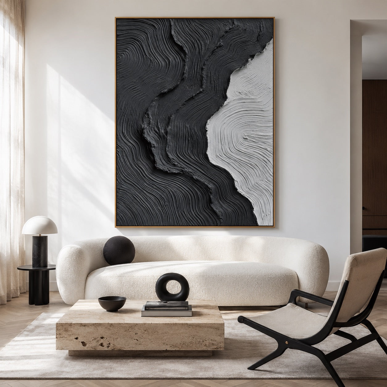 Black Flow Abstract Relief Wabi-Sabi Art