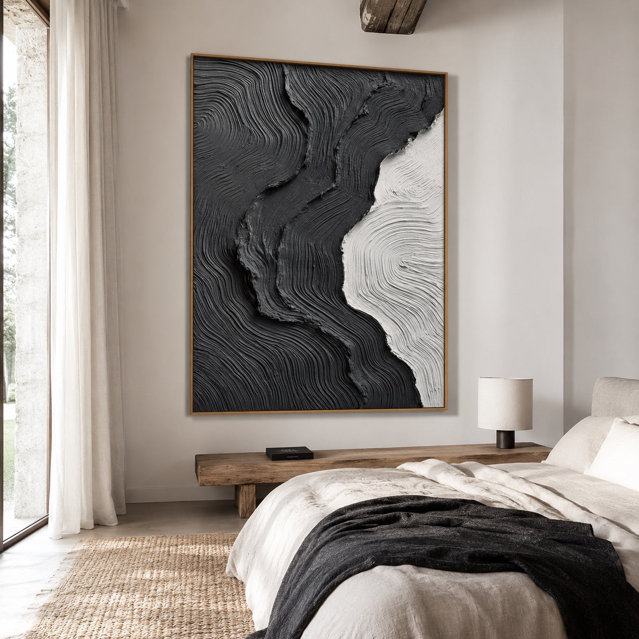 Black Flow Abstract Relief Wabi-Sabi Art