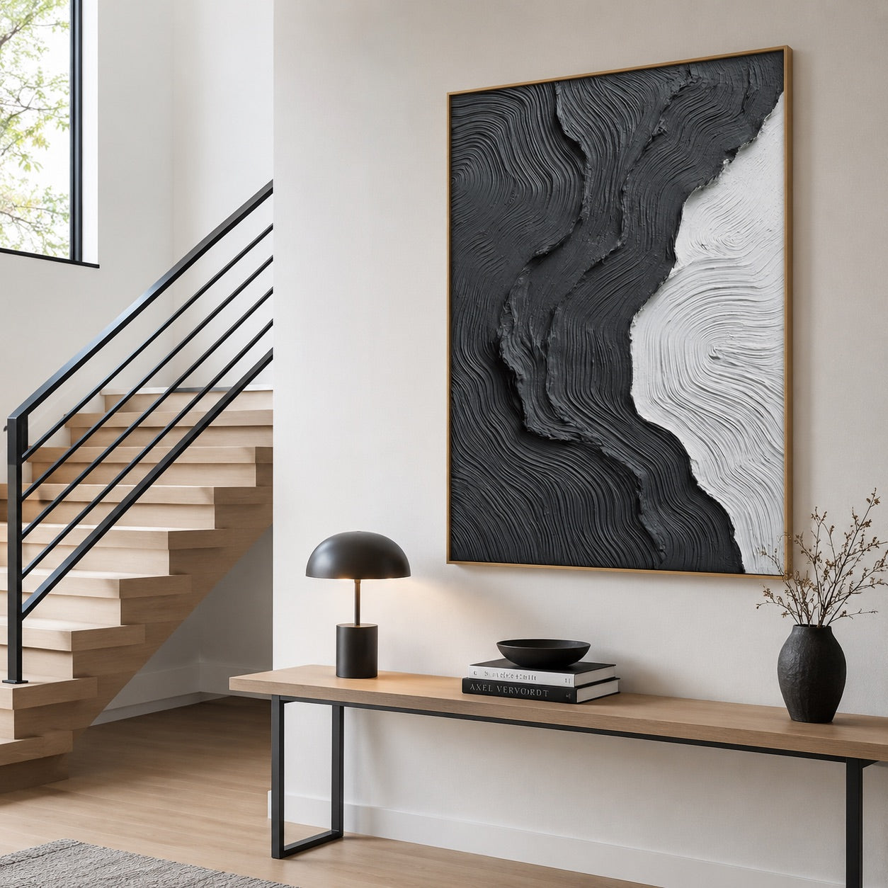Black Flow Abstract Relief Wabi-Sabi Art