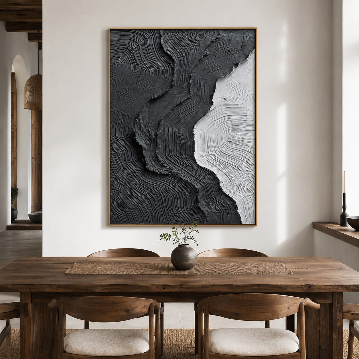 Black Flow Abstract Relief Wabi-Sabi Art