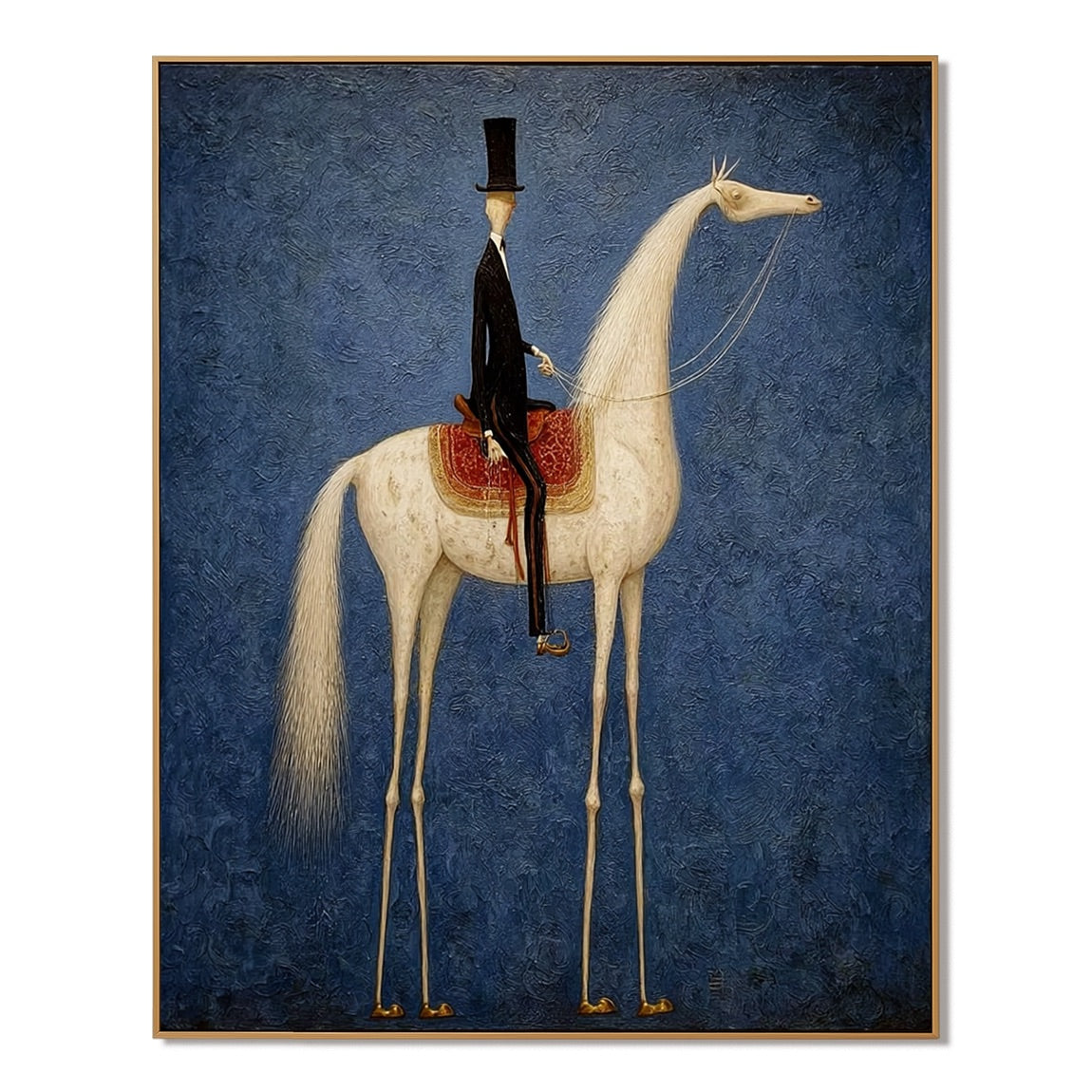 The Gentleman Rider Surrealism Whimsical Oil Painting