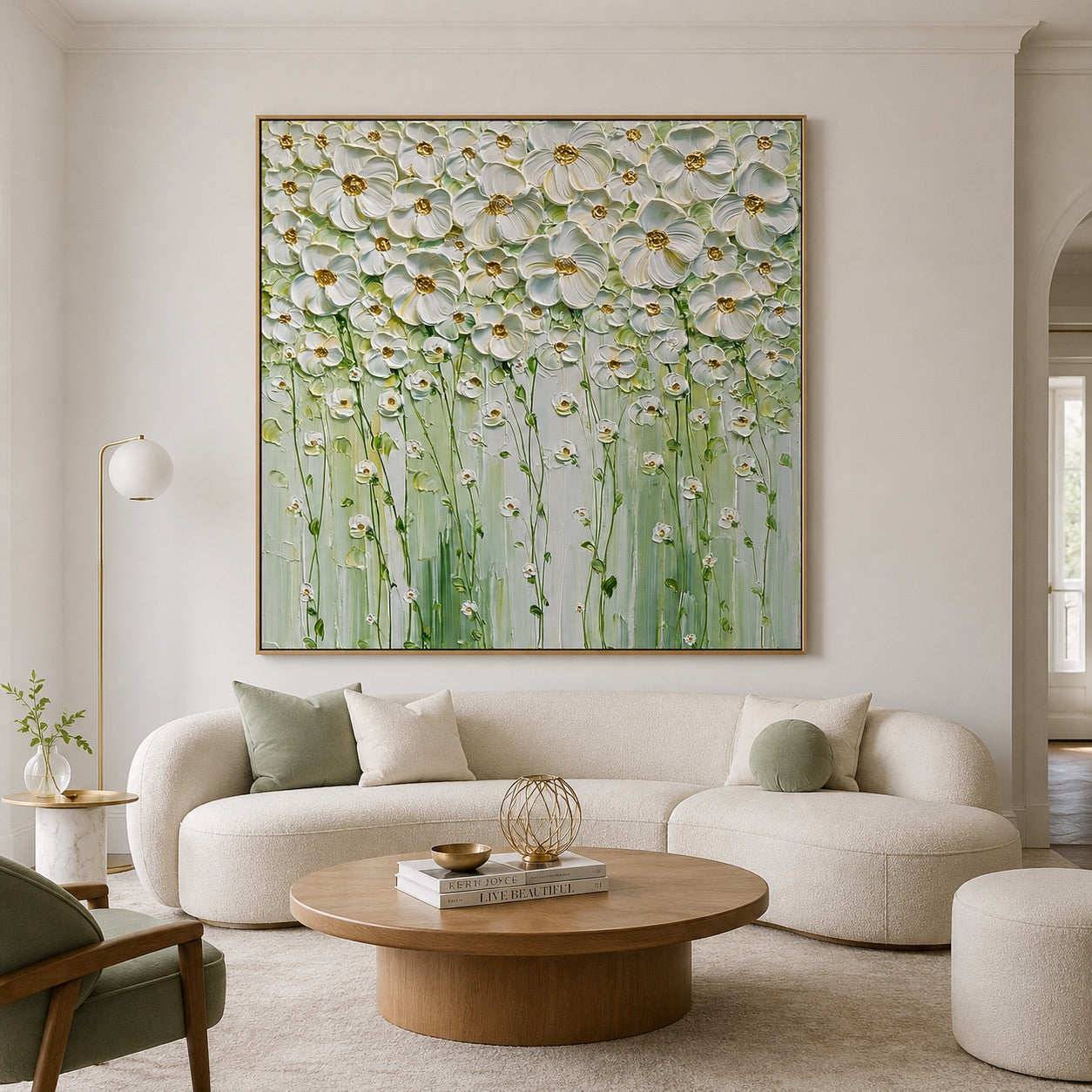 White Blossom Meadow Wabi-Sabi Art