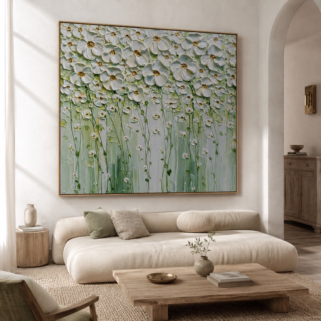 White Blossom Meadow Wabi-Sabi Art