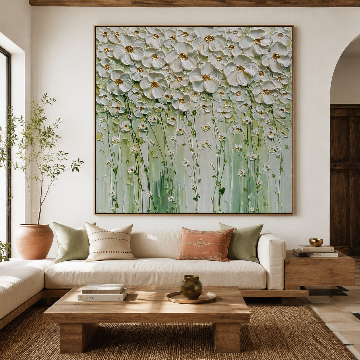 White Blossom Meadow Wabi-Sabi Art