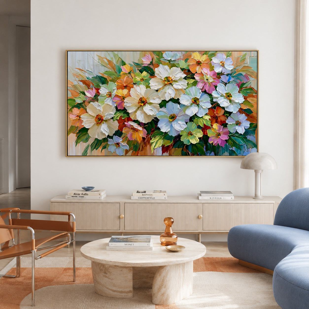 Large Hand-Painted Floral Oil Painting on Canvas, Colorful Impasto Flower Wall Art for Living Room & Dining Room