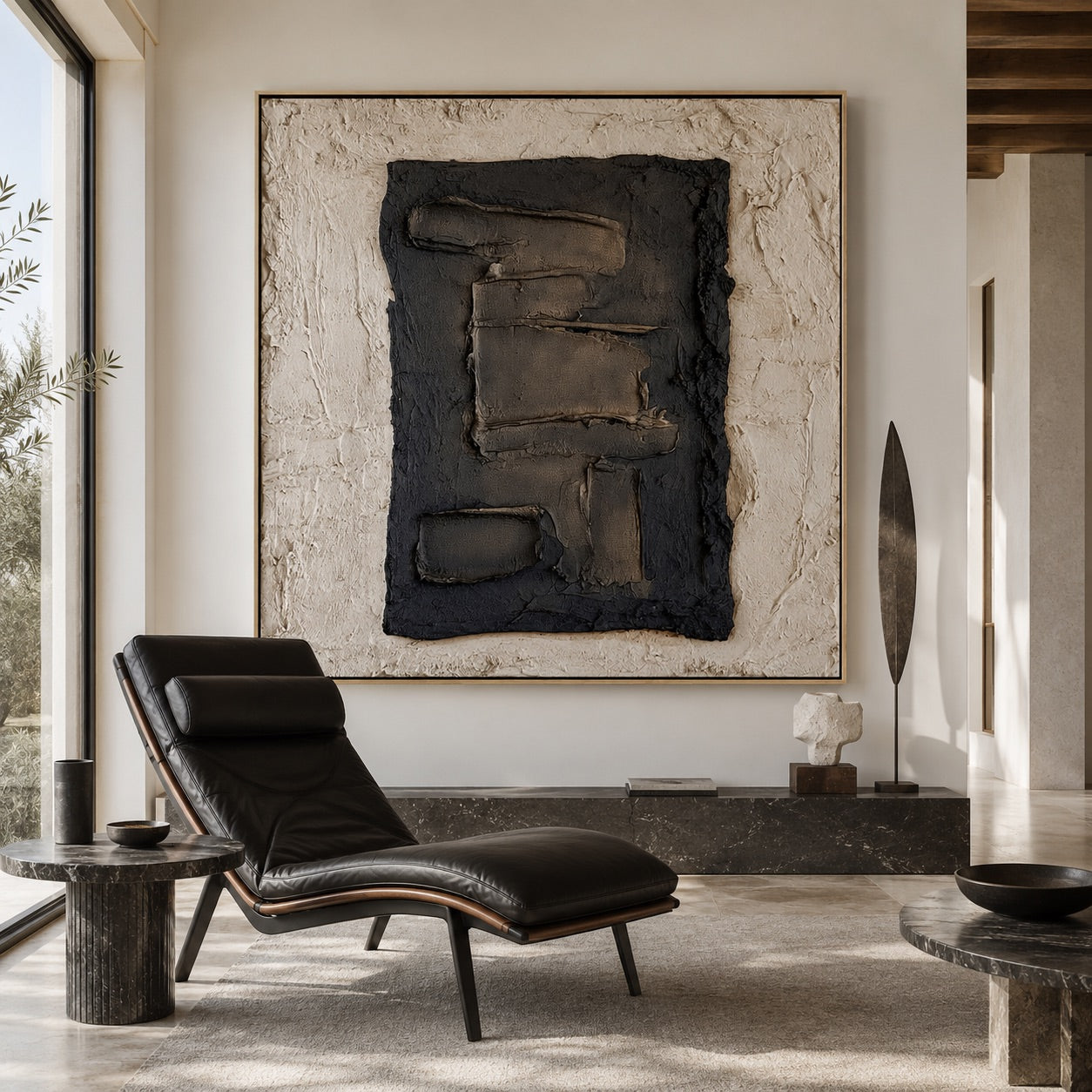 Charcoal Geometry Relief Wabi-Sabi Art