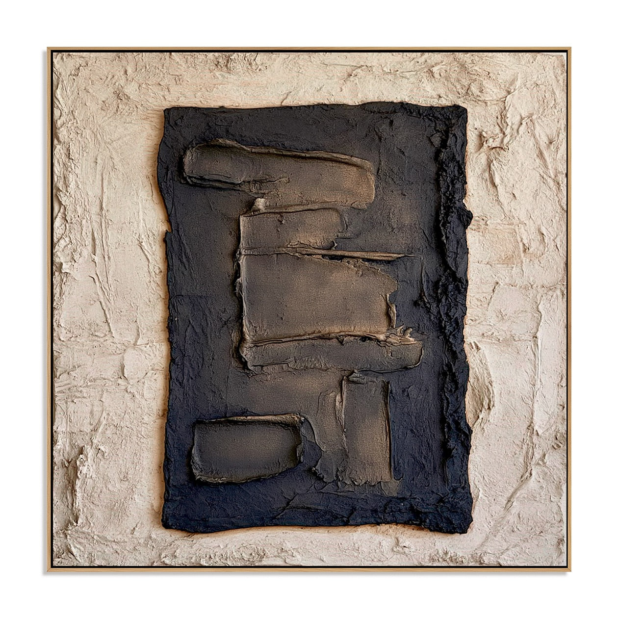 Charcoal Geometry Relief Wabi-Sabi Art