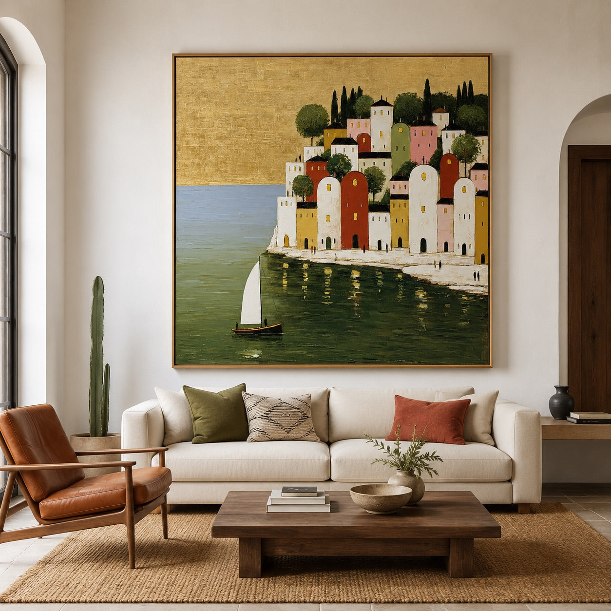Coastal Village at Golden Light Contemporary Painting