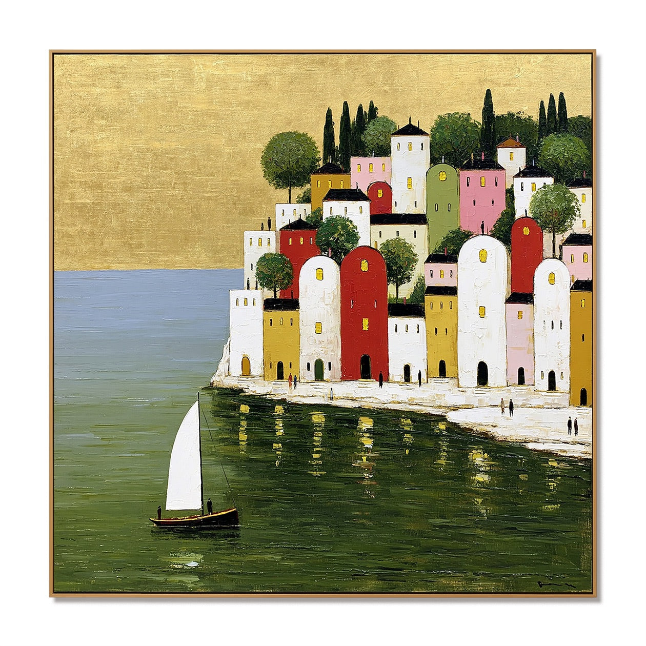 Coastal Village at Golden Light Contemporary Painting