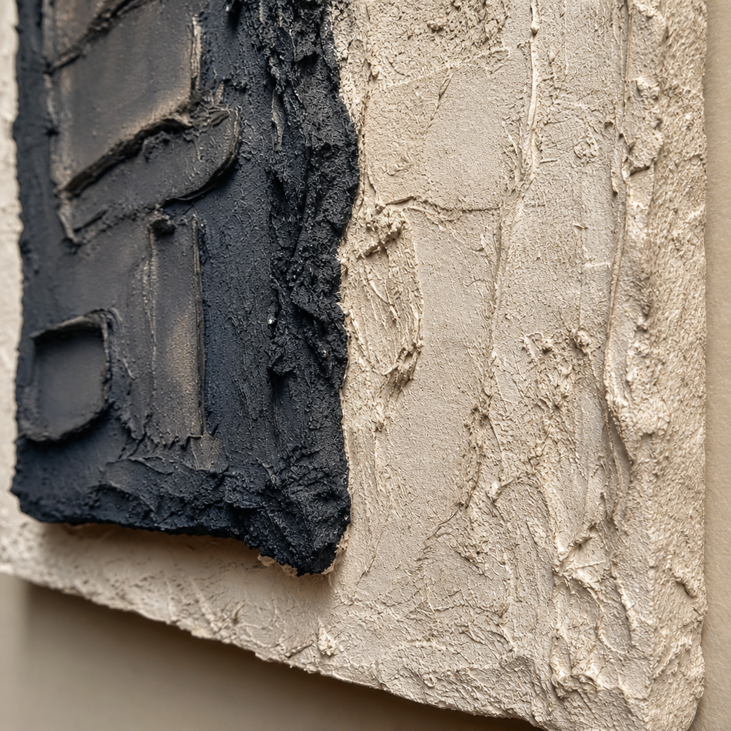 Charcoal Geometry Relief Wabi-Sabi Art