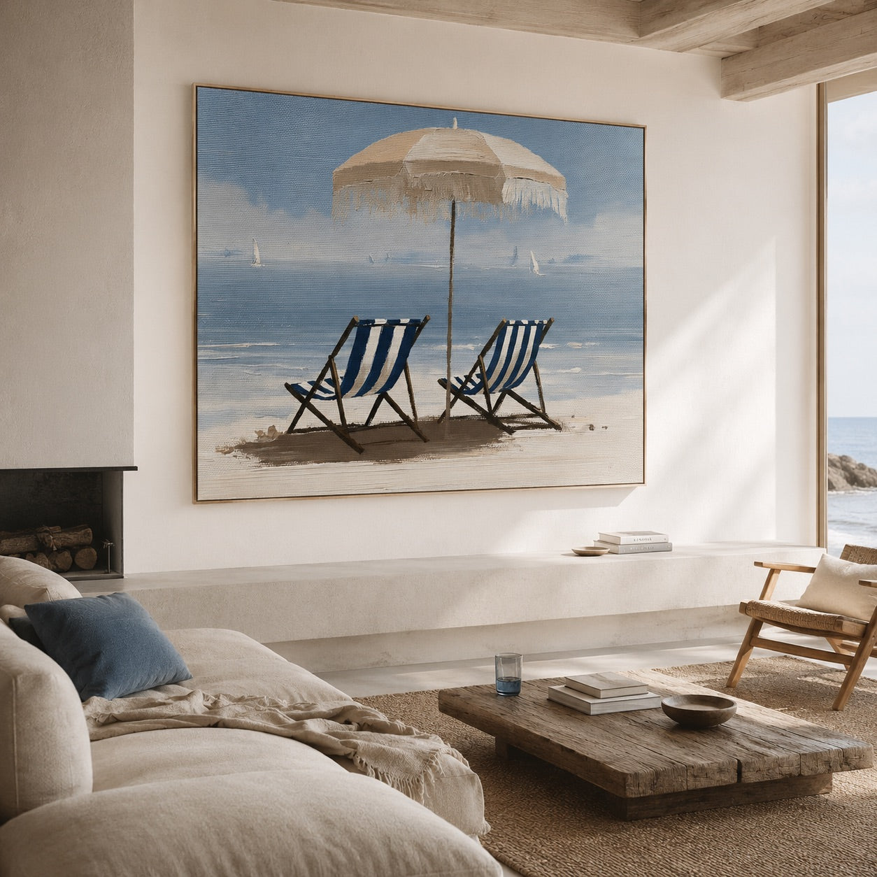 Minimal Beach Umbrella Seascape Contemporary Painting