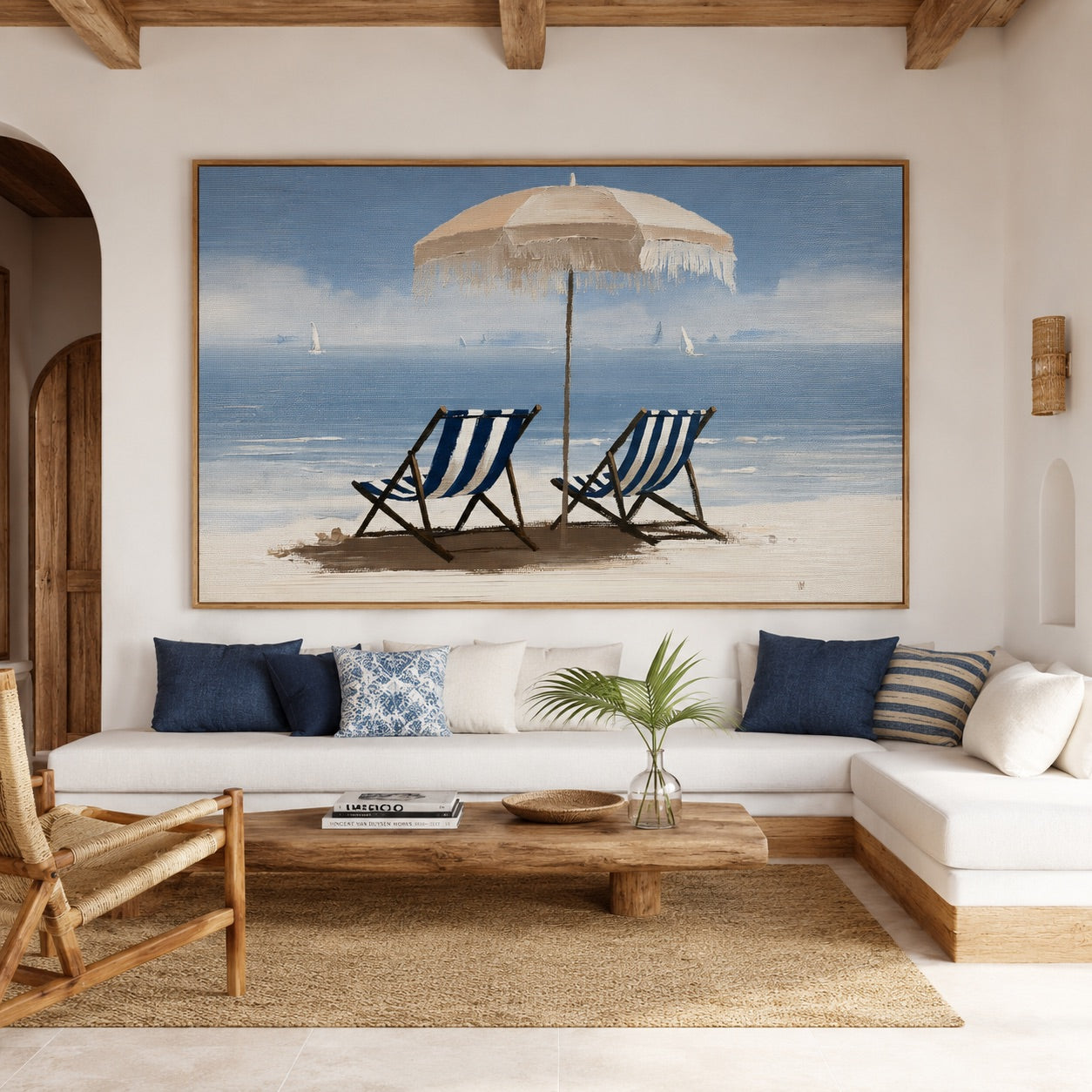 Minimal Beach Umbrella Seascape Contemporary Painting