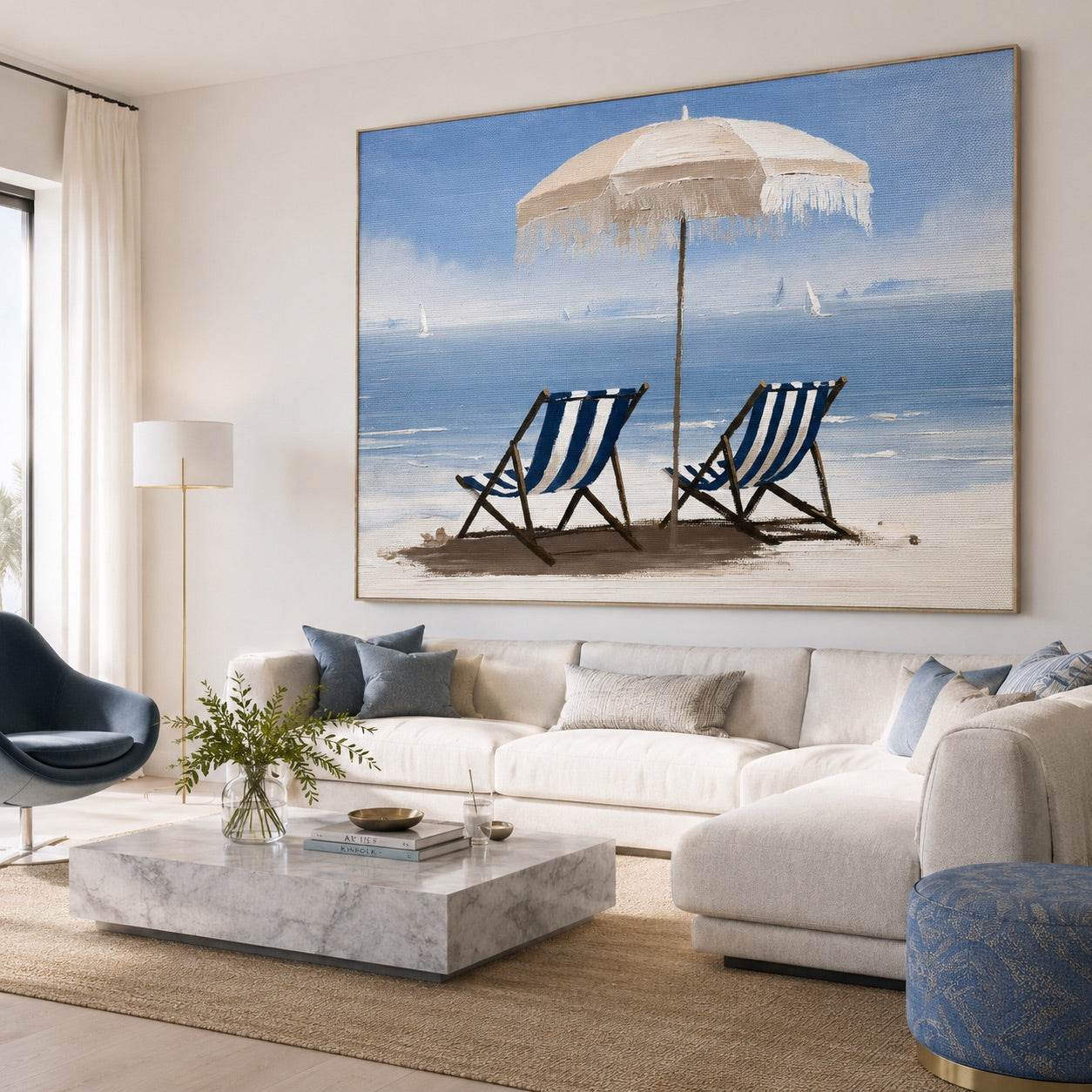 Minimal Beach Umbrella Seascape Contemporary Painting