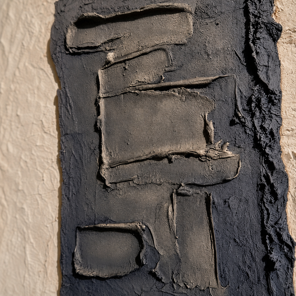 Charcoal Geometry Relief Wabi-Sabi Art